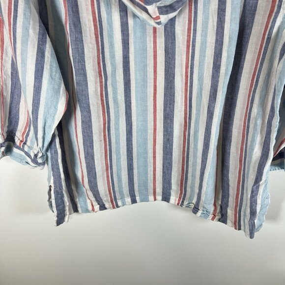LL Bean Hoodie Womens XL‎ Blue Pink White Striped Linen Drawstrings Thin Coastal - Picture 10 of 10